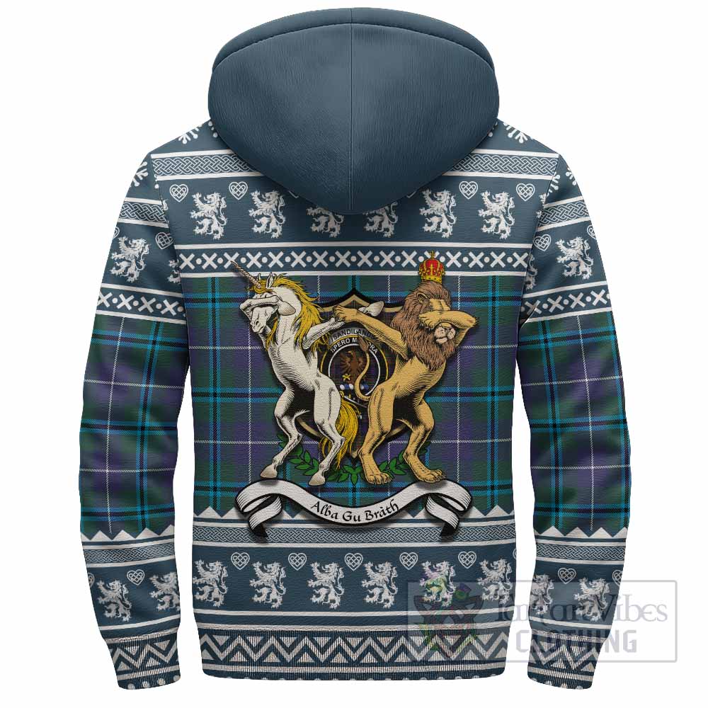 Sandilands Clan Tartan Crest Christmas Fleece Hoodie Coat of Arms Funny Style - Tartan Vibes Clothing