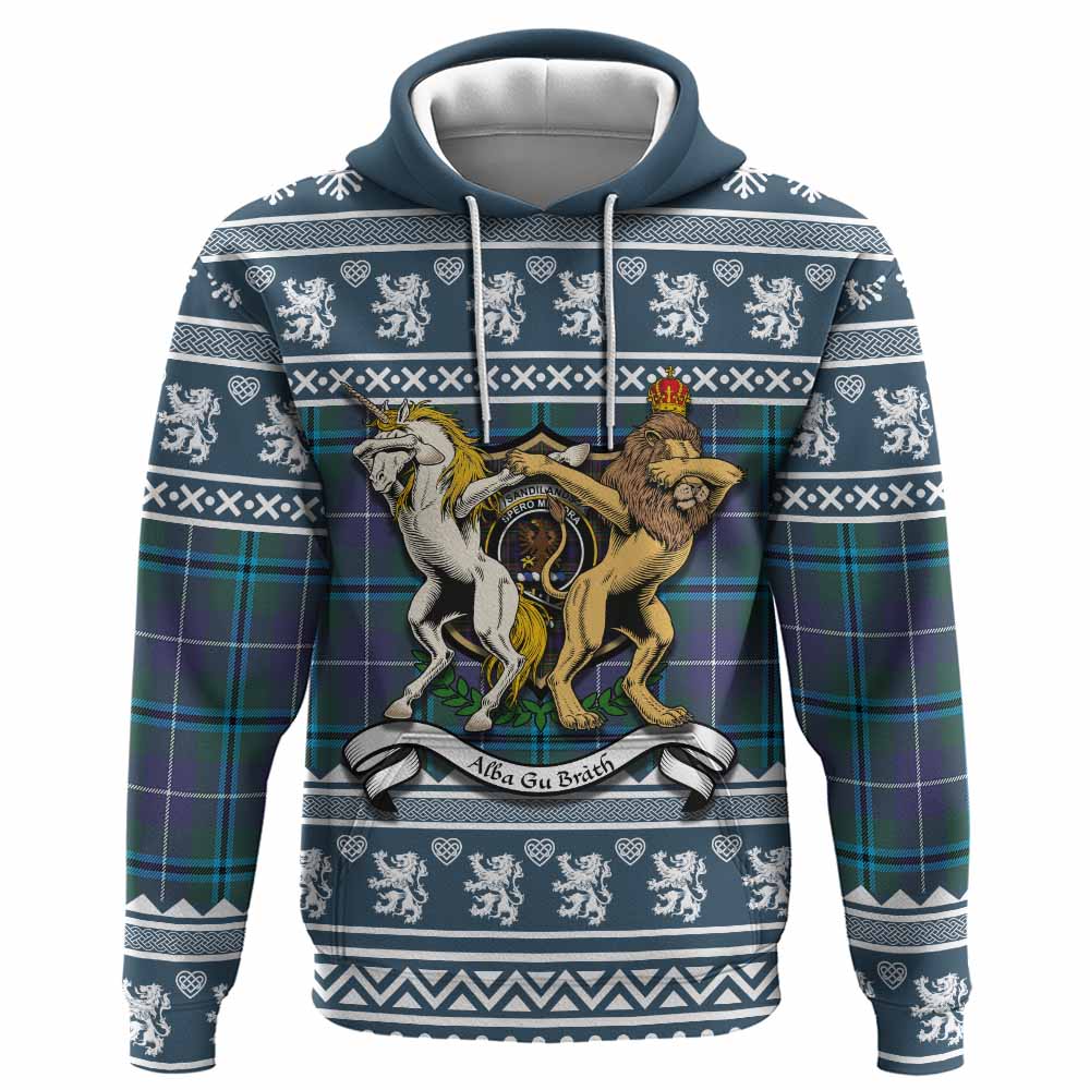 Sandilands Clan Tartan Crest Christmas Hoodie Coat of Arms Funny Style - Tartan Vibes Clothing