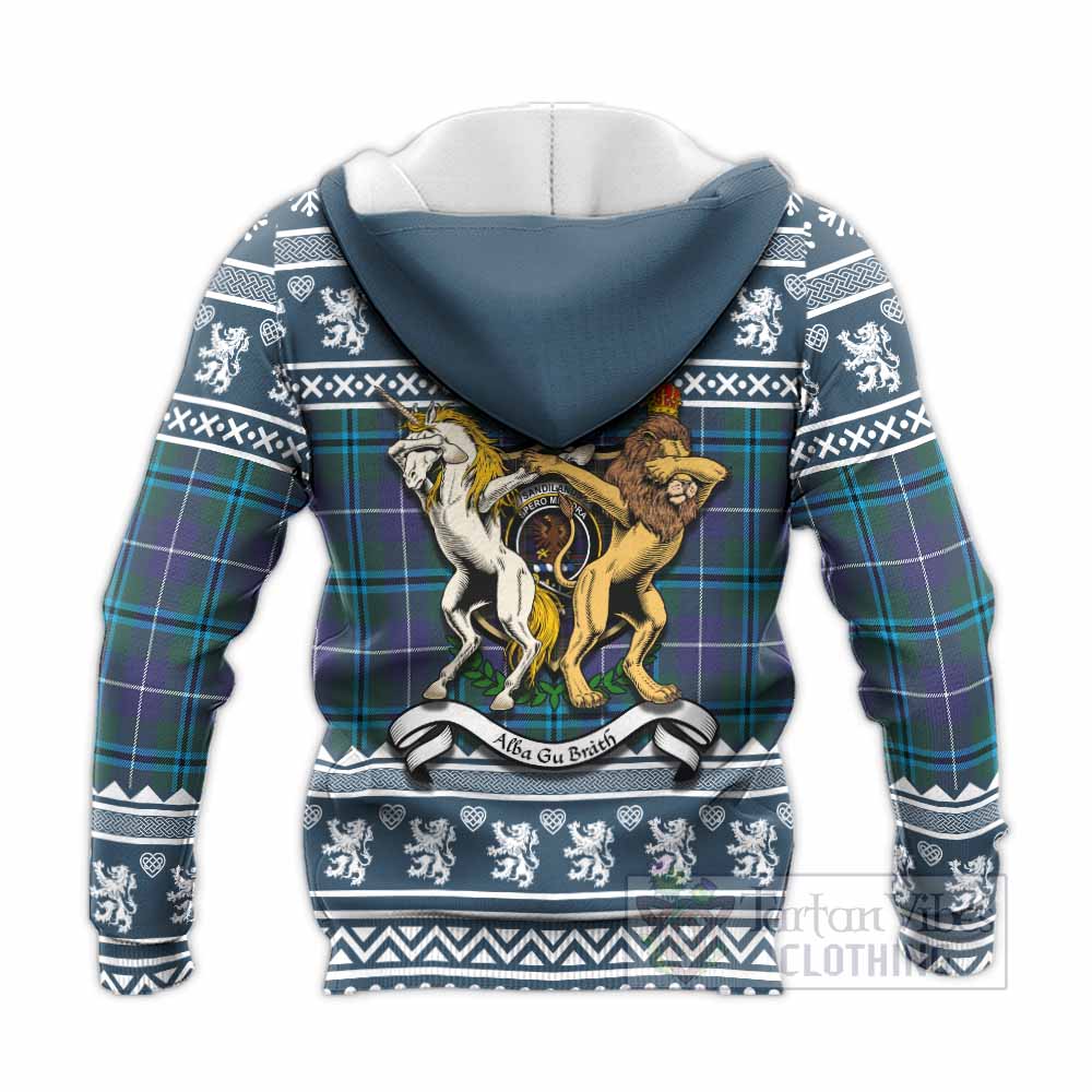 Sandilands Clan Tartan Crest Christmas Knitted Hoodie Coat of Arms Funny Style - Tartan Vibes Clothing