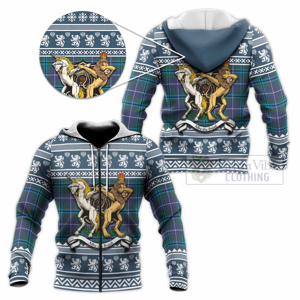 Sandilands Clan Tartan Crest Christmas Knitted Hoodie Coat of Arms Funny Style - Tartan Vibes Clothing