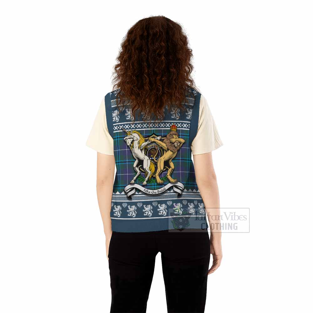 Sandilands Clan Tartan Crest Christmas Knitted V-Neck Vest Coat of Arms Funny Style - Tartan Vibes Clothing