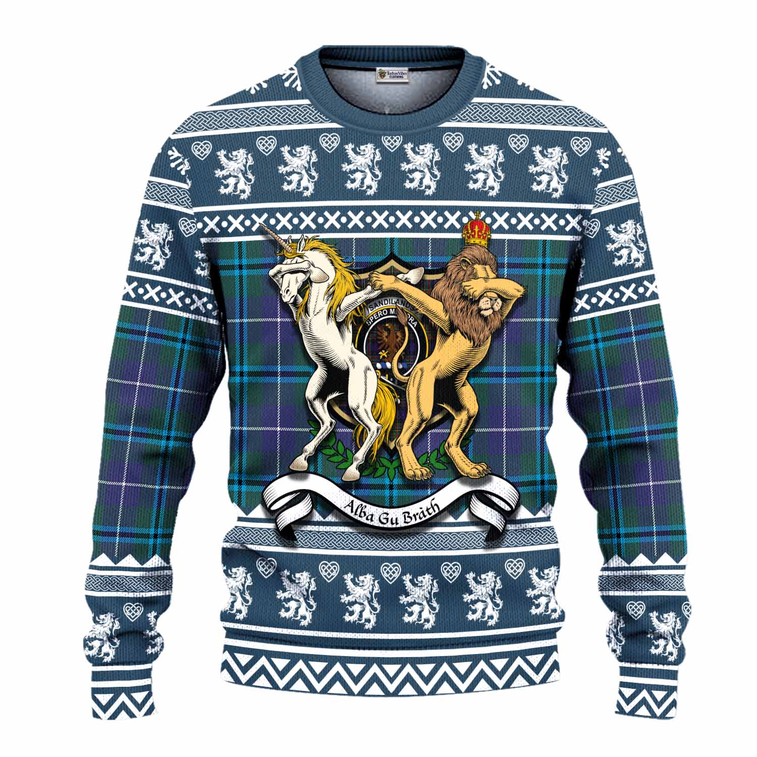 Sandilands Clan Tartan Crest Christmas Ugly Sweater Coat of Arms Funny Style - Tartan Vibes Clothing