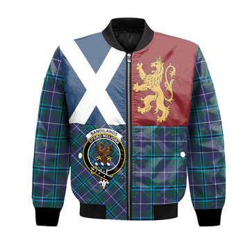 Sandilands Crest Tartan Bomber Jacket with Lion Rampant Saltire Style