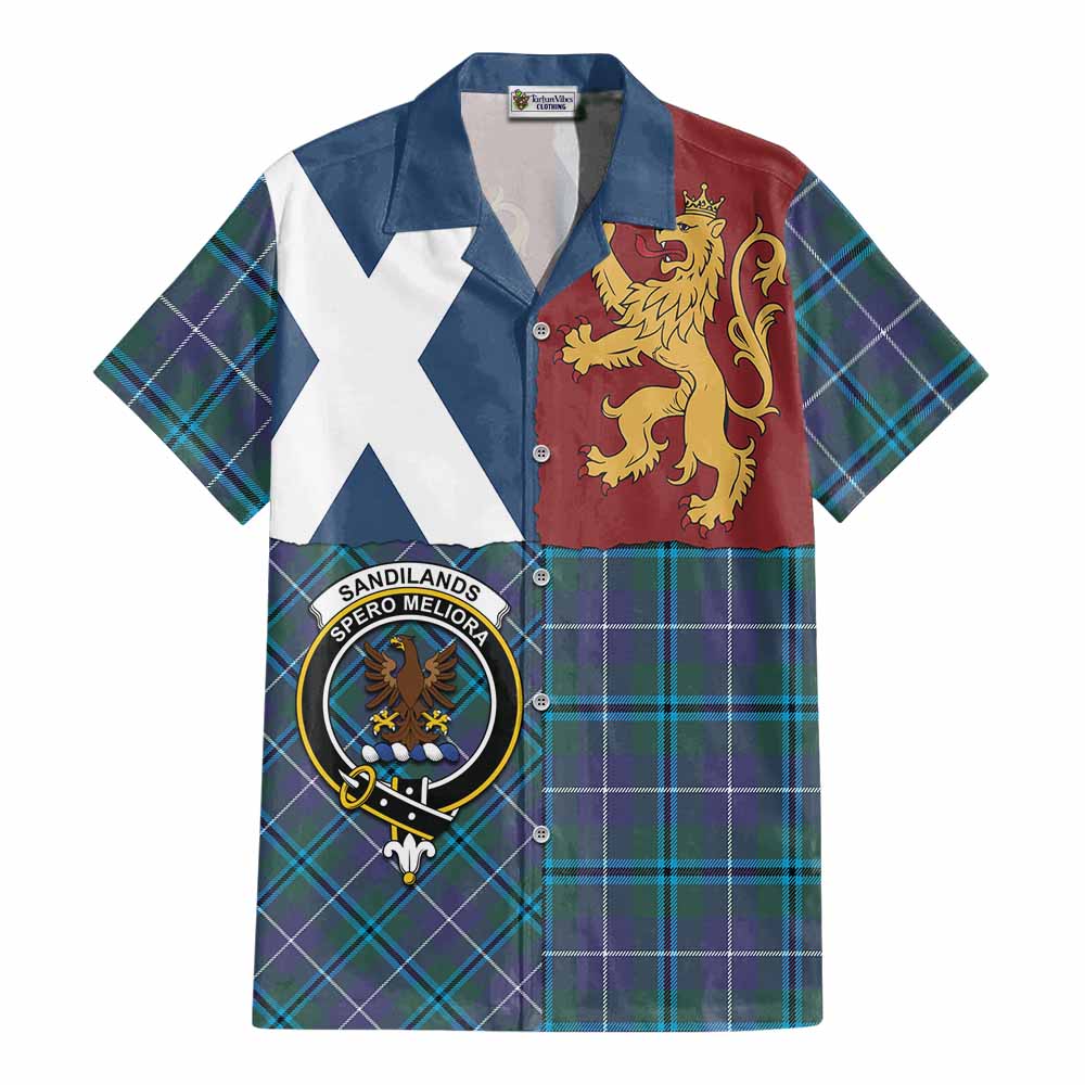 Sandilands Crest Tartan Cotton Hawaiian Shirt with Lion Rampant Saltire Style - Tartan Vibes Clothing