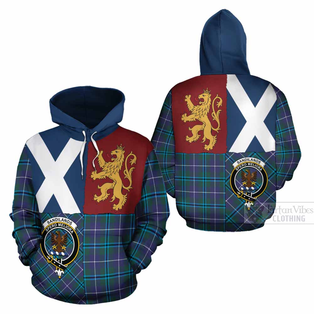 Sandilands Crest Tartan Cotton Hoodie with Lion Rampant Saltire Style - Tartan Vibes Clothing