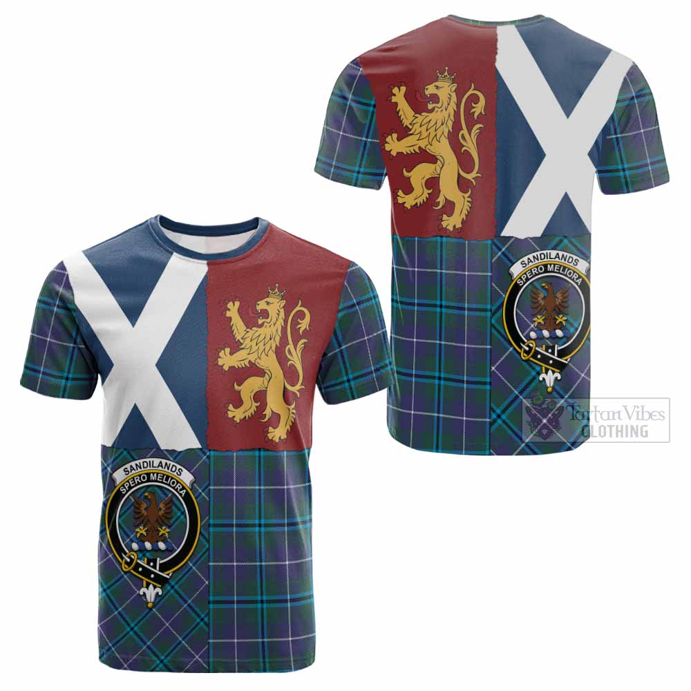 Sandilands Crest Tartan Cotton T-shirt with Lion Rampant Saltire Style - Tartan Vibes Clothing