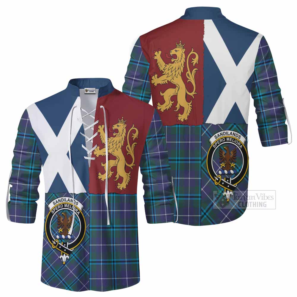 Sandilands Crest Tartan Ghillie Shirt with Lion Rampant Saltire Style - Tartan Vibes Clothing