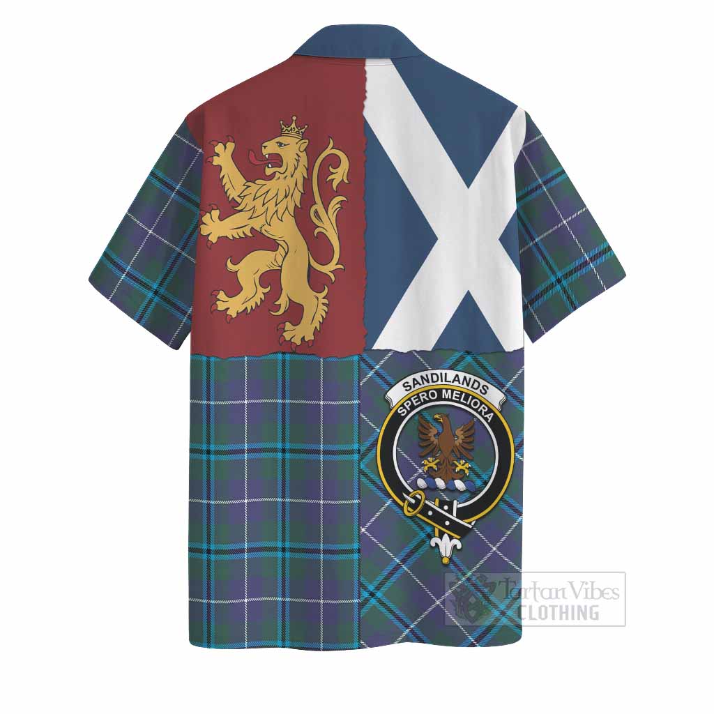 Sandilands Crest Tartan Hawaiian Shirt with Lion Rampant Saltire Style