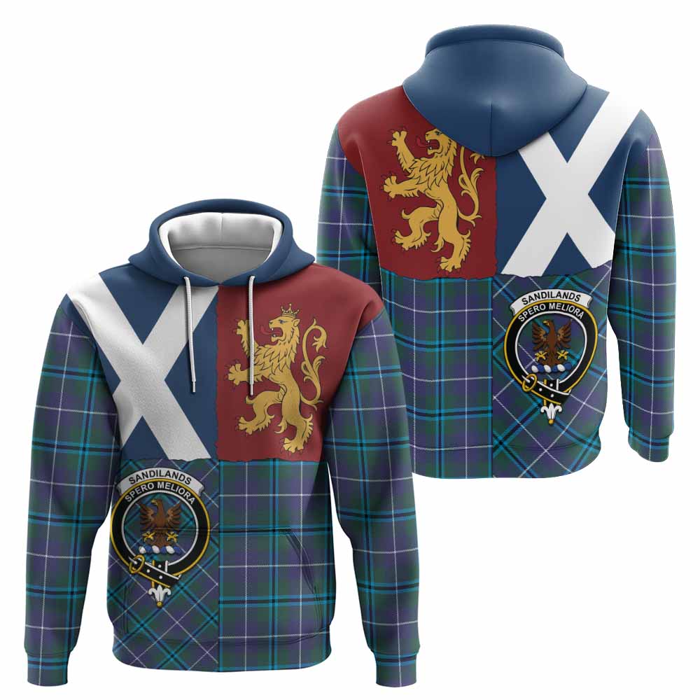 Sandilands Crest Tartan Hoodie with Lion Rampant Saltire Style