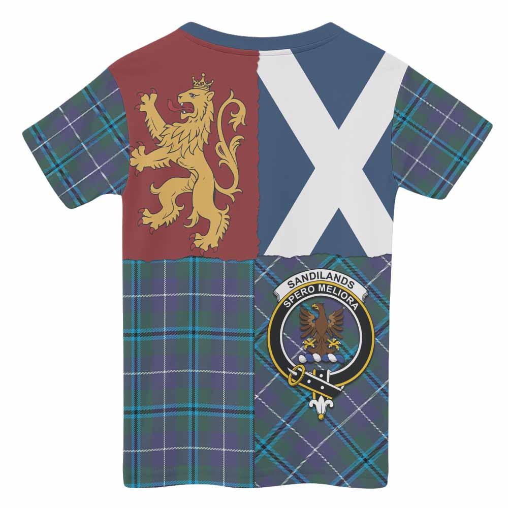 Sandilands Crest Tartan Kid T-shirt with Lion Rampant Saltire Style - Tartan Vibes Clothing