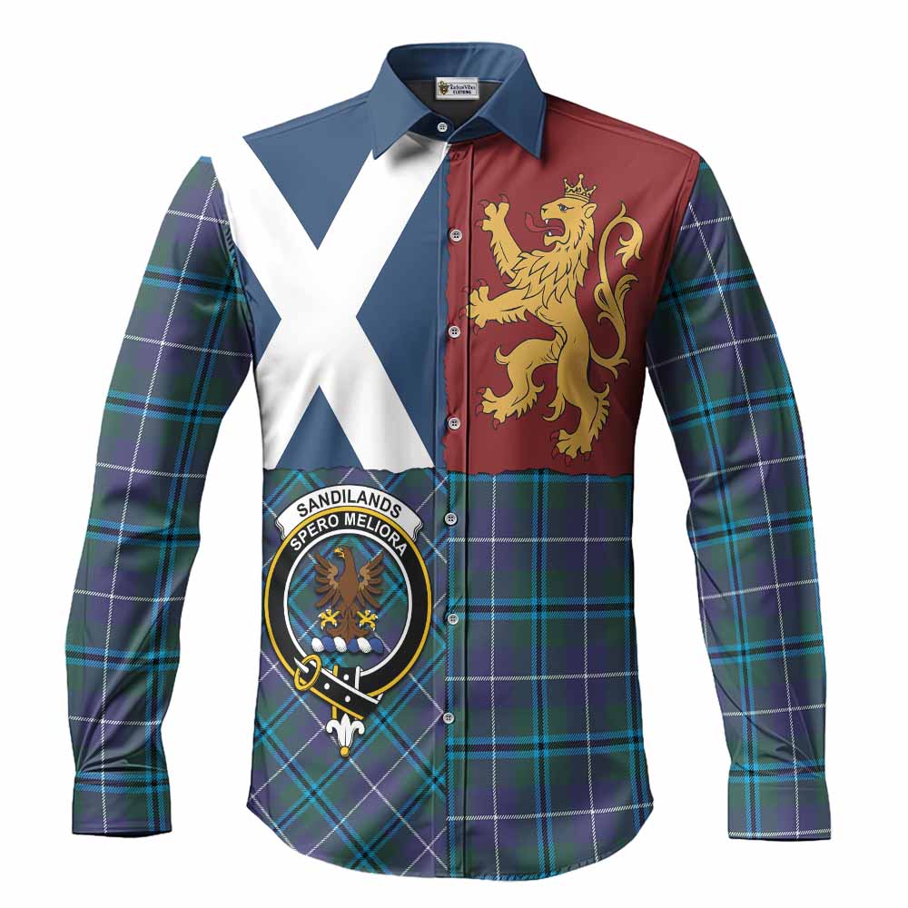 Sandilands Crest Tartan Long Sleeve Button Shirts with Lion Rampant Saltire Style