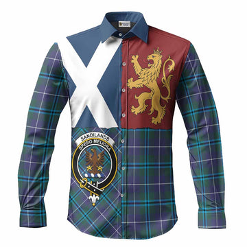 Sandilands Crest Tartan Long Sleeve Button Shirts with Lion Rampant Saltire Style