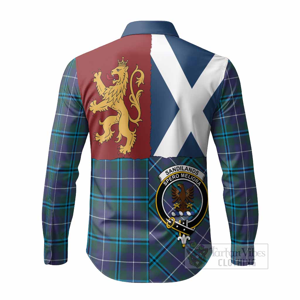 Sandilands Crest Tartan Long Sleeve Button Shirts with Lion Rampant Saltire Style