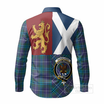 Sandilands Crest Tartan Long Sleeve Button Shirts with Lion Rampant Saltire Style