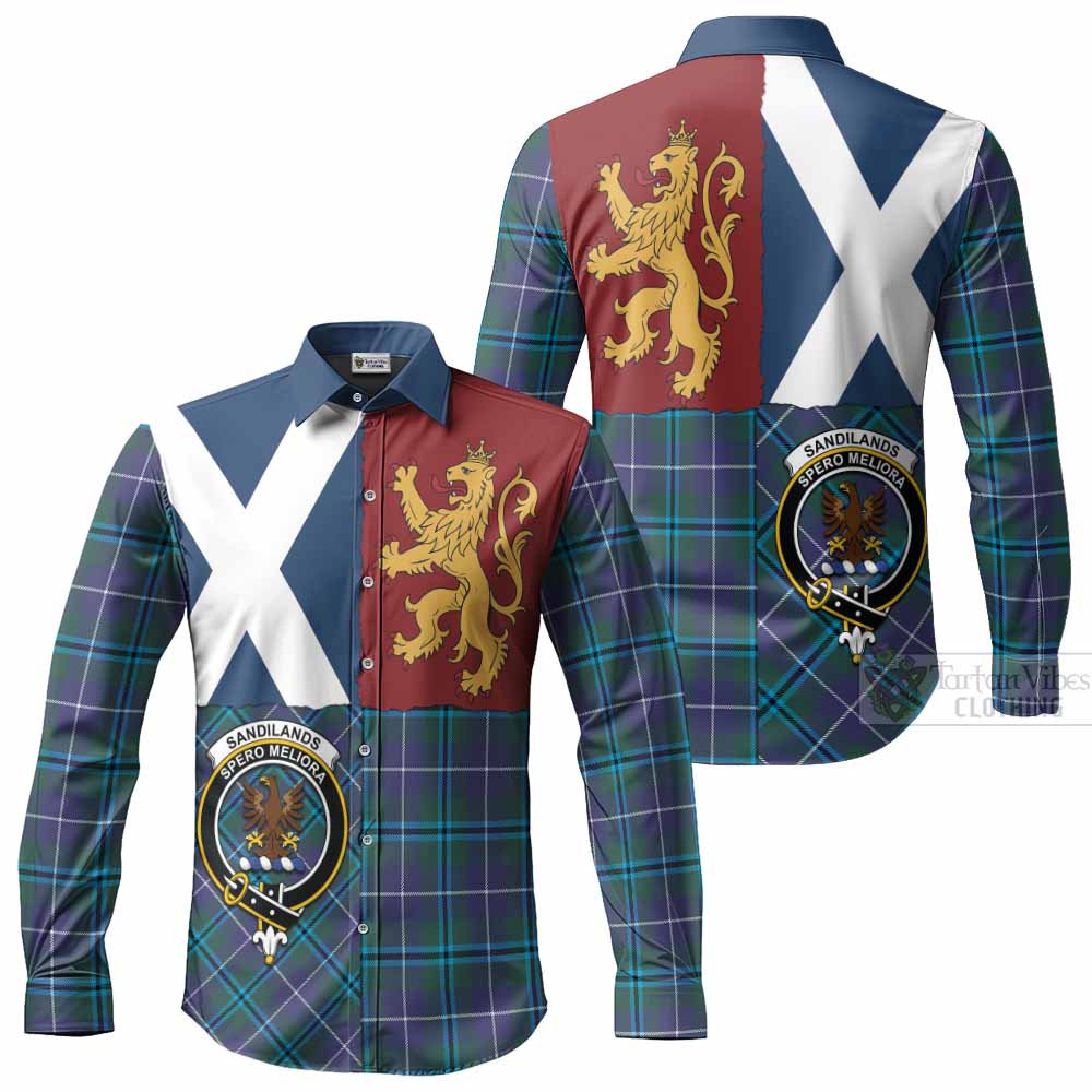 Sandilands Crest Tartan Long Sleeve Button Shirts with Lion Rampant Saltire Style