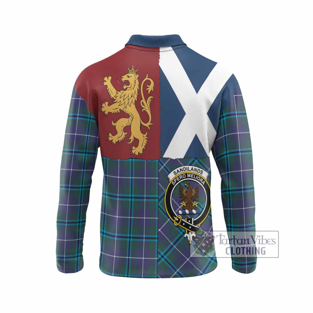 Sandilands Crest Tartan Long Sleeve Polo Shirt with Lion Rampant Saltire Style