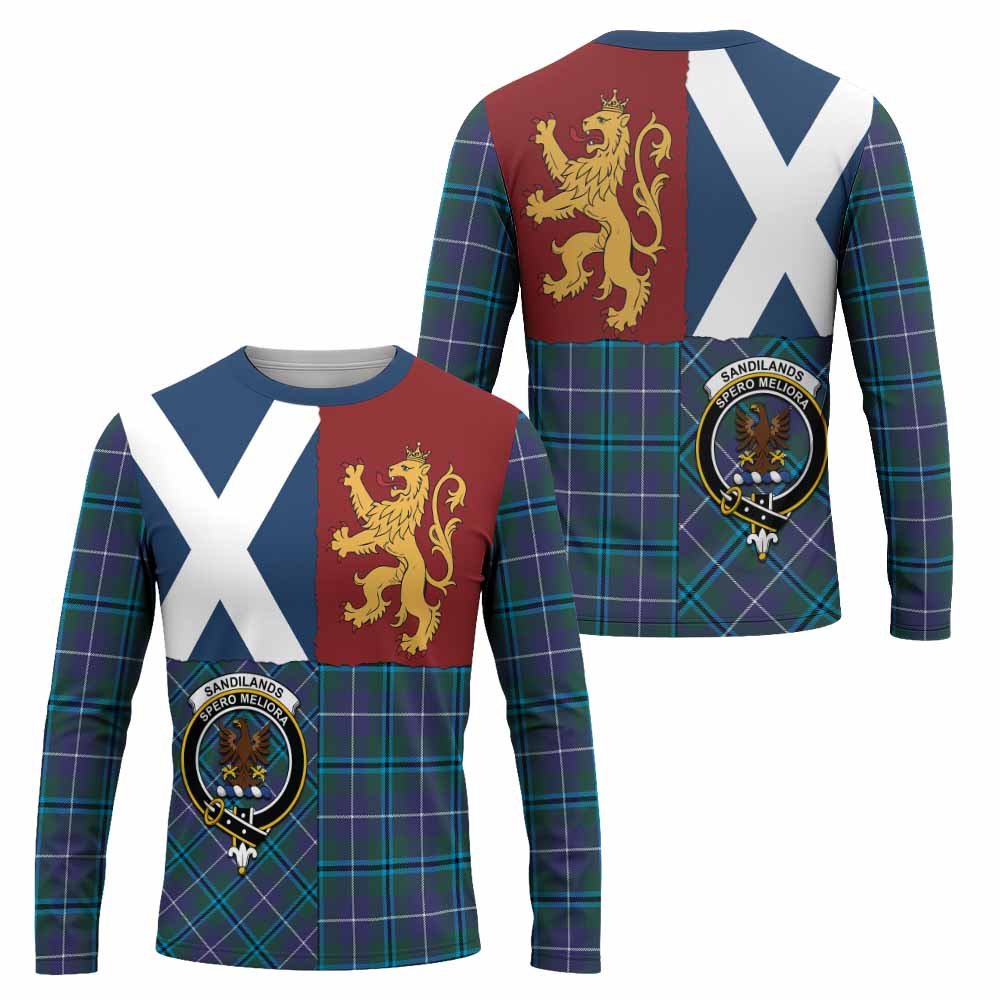 Sandilands Crest Tartan Long Sleeve T-Shirt with Lion Rampant Saltire Style
