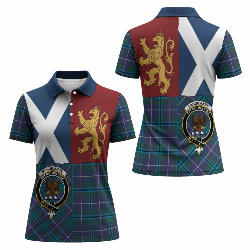 Sandilands Crest Tartan Women Polo Shirt with Lion Rampant Saltire Style