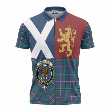 Sandilands Crest Tartan Zipper Polo Shirt with Lion Rampant Saltire Style