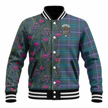 Sandilands Family Crest Tartan Baseball Jacket Scottish Thistle Flower Pattern Half Style