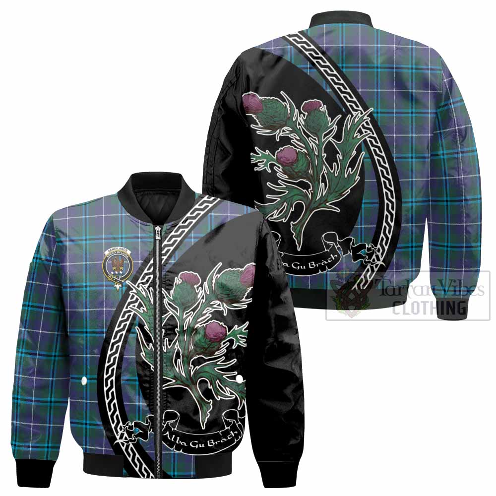 Sandilands Family Crest Tartan Bomber Jacket Alba Thistle Inspired - Tartan Vibes Clothing