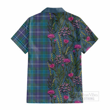 Sandilands Family Crest Tartan Cotton Hawaiian Shirt Scottish Thistle Flower Pattern Half Style - Tartan Vibes Clothing