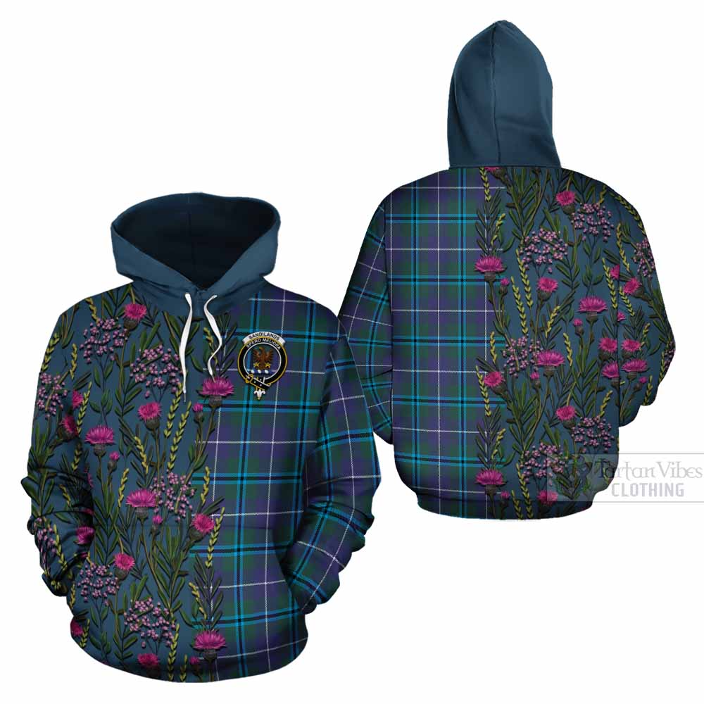 Sandilands Family Crest Tartan Cotton Hoodie Scottish Thistle Flower Pattern Half Style - Tartan Vibes Clothing