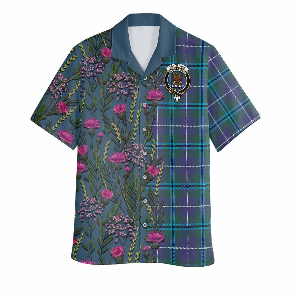 Sandilands Family Crest Tartan Hawaiian Shirt Scottish Thistle Flower Pattern Half Style - Tartan Vibes Clothing