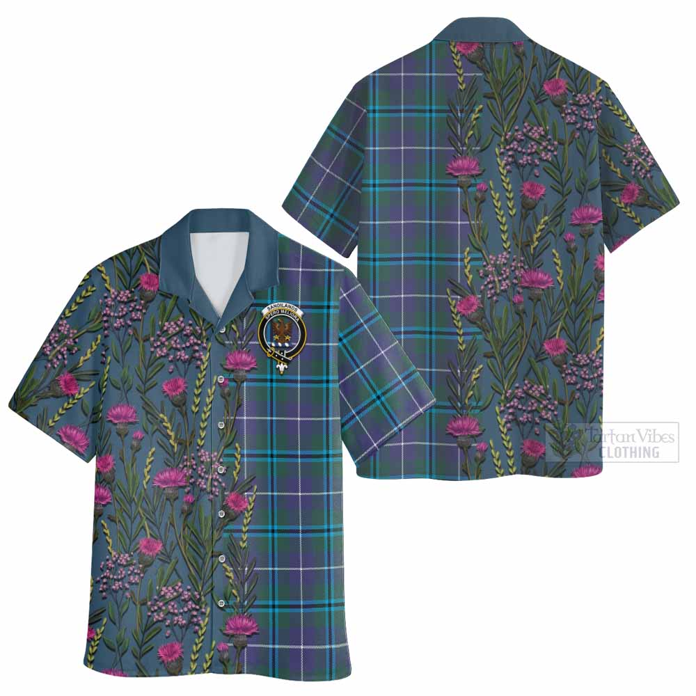 Sandilands Family Crest Tartan Hawaiian Shirt Scottish Thistle Flower Pattern Half Style - Tartan Vibes Clothing