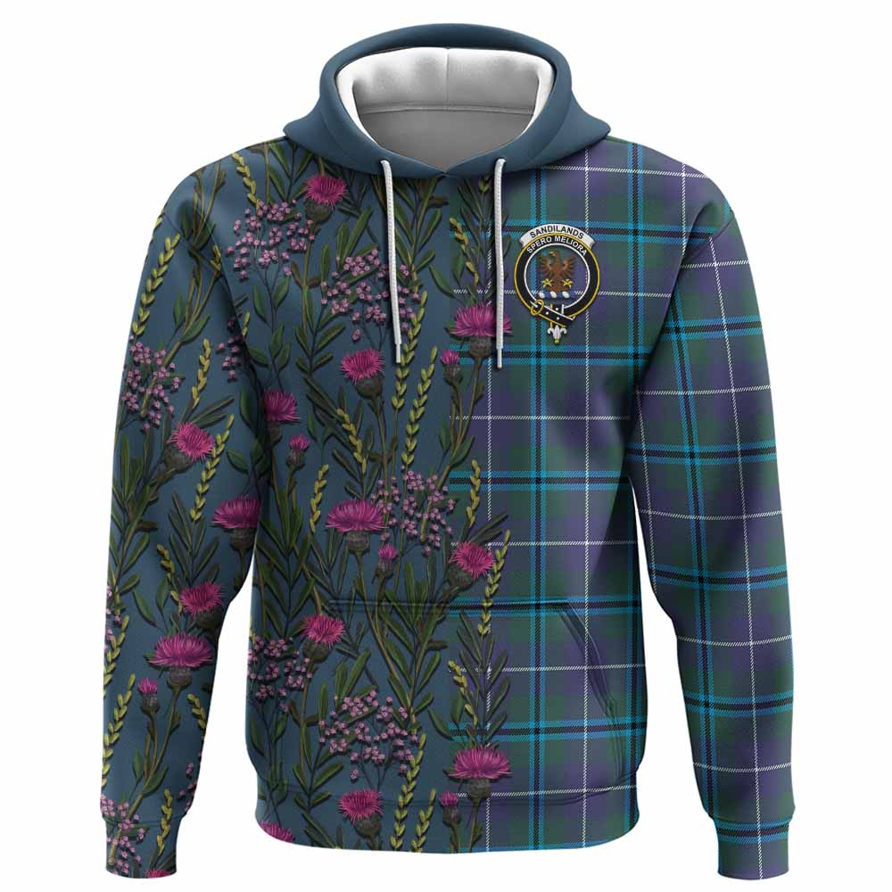 Sandilands Family Crest Tartan Hoodie Scottish Thistle Flower Pattern Half Style - Tartan Vibes Clothing