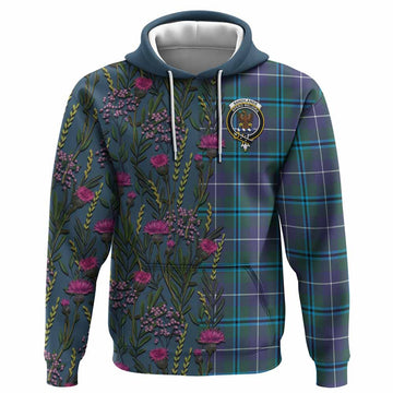 Sandilands Family Crest Tartan Hoodie Scottish Thistle Flower Pattern Half Style