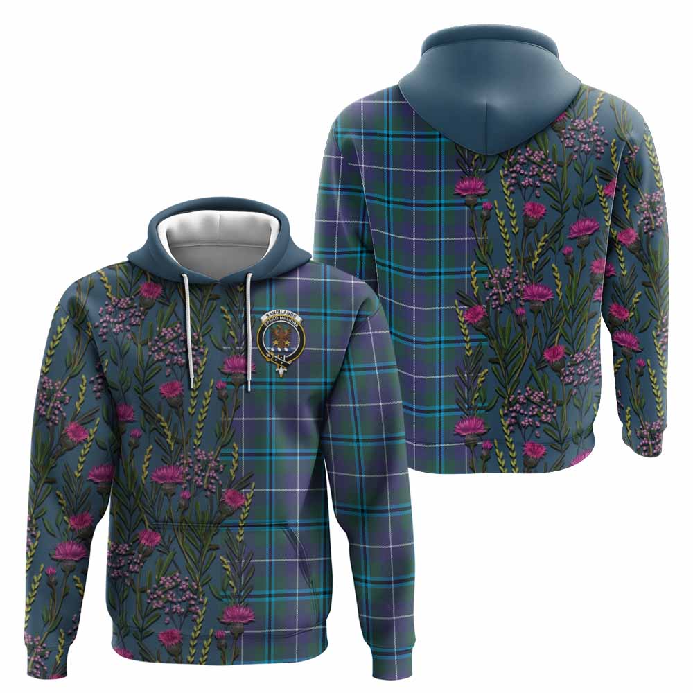 Sandilands Family Crest Tartan Hoodie Scottish Thistle Flower Pattern Half Style - Tartan Vibes Clothing