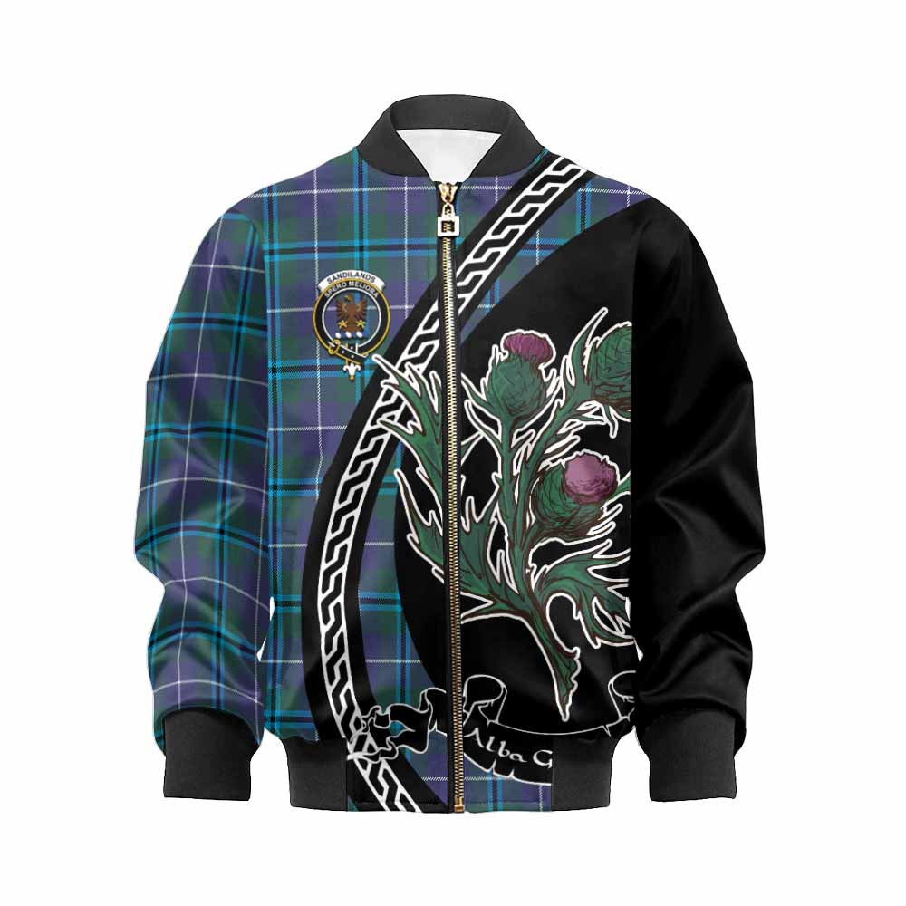 Sandilands Family Crest Tartan Kid Bomber Jacket Alba Thistle Inspired - Tartan Vibes Clothing