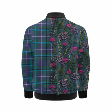 Sandilands Family Crest Tartan Kid Bomber Jacket Scottish Thistle Flower Pattern Half Style