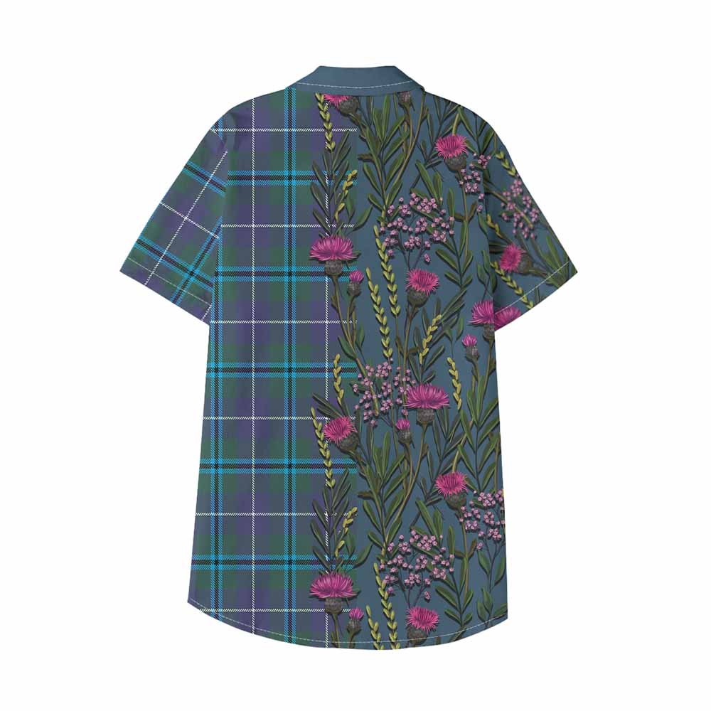 Sandilands Family Crest Tartan Kid Hawaiian Shirt Scottish Thistle Flower Pattern Half Style - Tartan Vibes Clothing