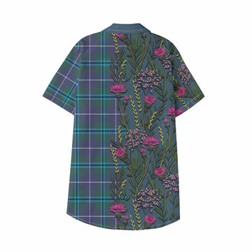Sandilands Family Crest Tartan Kid Hawaiian Shirt Scottish Thistle Flower Pattern Half Style