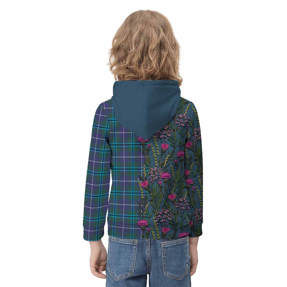 Sandilands Family Crest Tartan Kid Hoodie Scottish Thistle Flower Pattern Half Style - Tartan Vibes Clothing