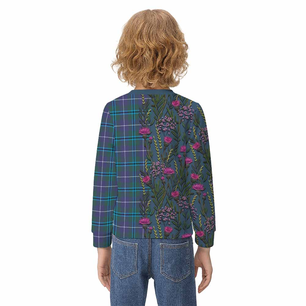 Sandilands Family Crest Tartan Kid Knitted Sweatshirt Scottish Thistle Flower Pattern Half Style - Tartan Vibes Clothing