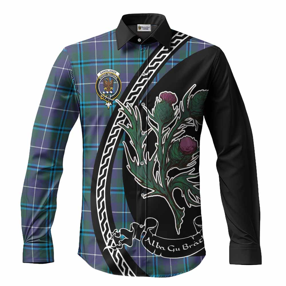 Sandilands Family Crest Tartan Long Sleeve Button Shirts Alba Thistle Inspired - Tartan Vibes Clothing