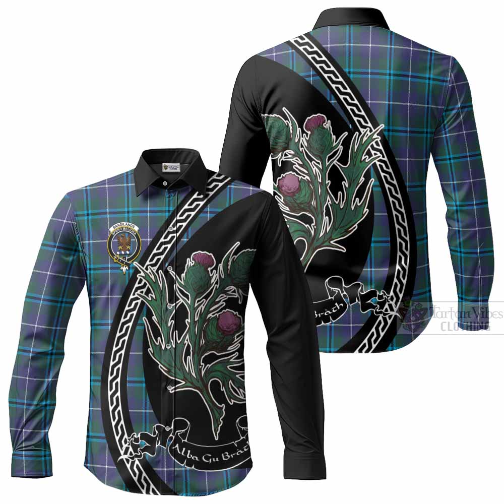 Sandilands Family Crest Tartan Long Sleeve Button Shirts Alba Thistle Inspired - Tartan Vibes Clothing