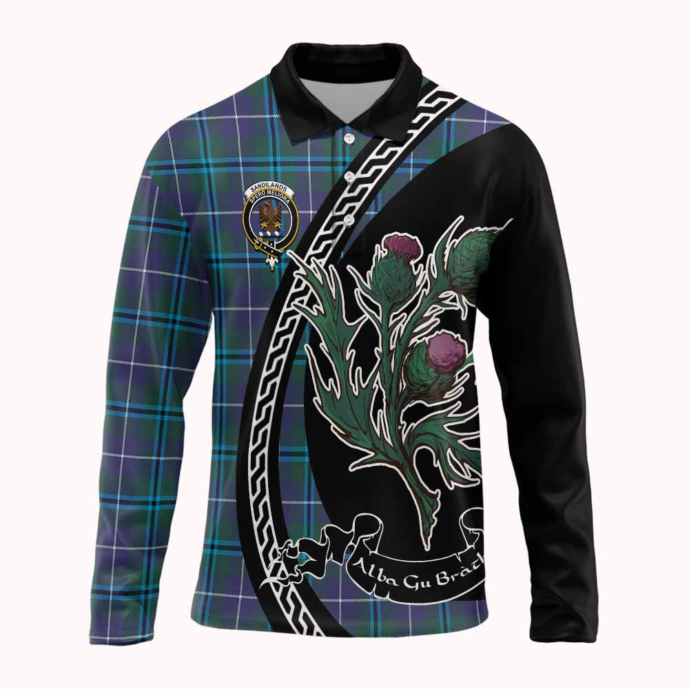 Sandilands Family Crest Tartan Long Sleeve Polo Shirt Alba Thistle Inspired - Tartan Vibes Clothing