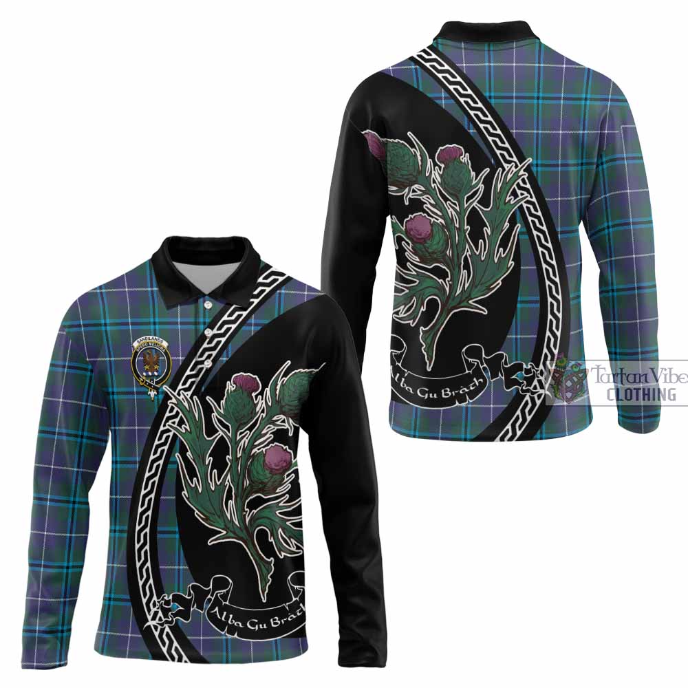 Sandilands Family Crest Tartan Long Sleeve Polo Shirt Alba Thistle Inspired - Tartan Vibes Clothing