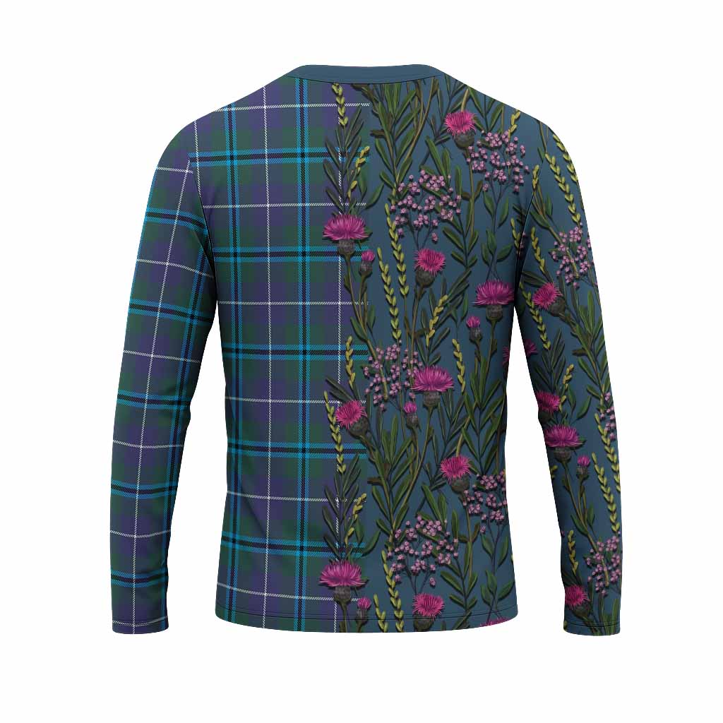 Sandilands Family Crest Tartan Long Sleeve T-Shirt Scottish Thistle Flower Pattern Half Style - Tartan Vibes Clothing