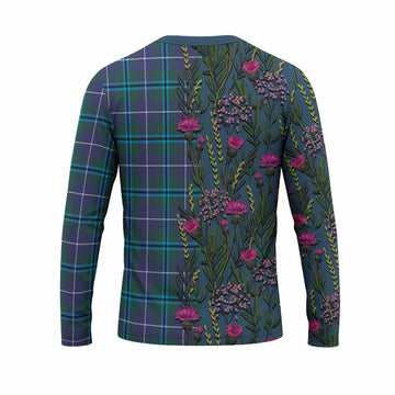 Sandilands Family Crest Tartan Long Sleeve T-Shirt Scottish Thistle Flower Pattern Half Style - Tartan Vibes Clothing