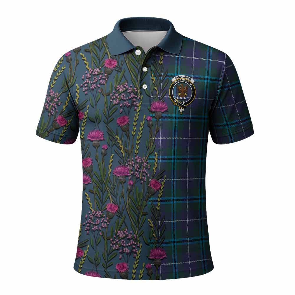 Sandilands Family Crest Tartan Polo Shirt Scottish Thistle Flower Pattern Half Style - Tartan Vibes Clothing