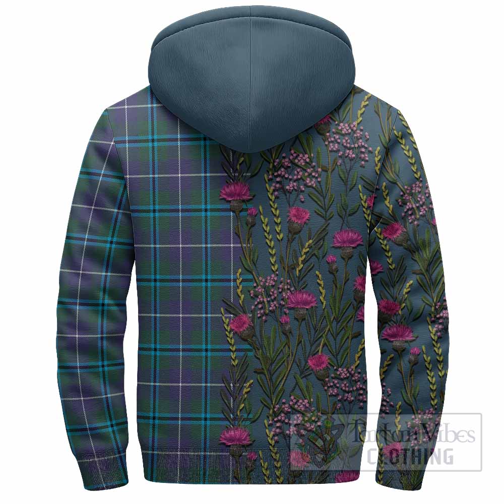 Sandilands Family Crest Tartan Sherpa Hoodie Scottish Thistle Flower Pattern Half Style - Tartan Vibes Clothing