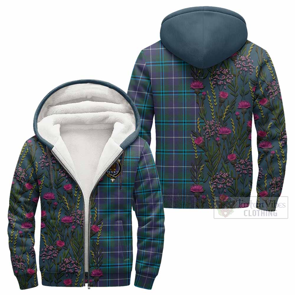 Sandilands Family Crest Tartan Sherpa Hoodie Scottish Thistle Flower Pattern Half Style - Tartan Vibes Clothing
