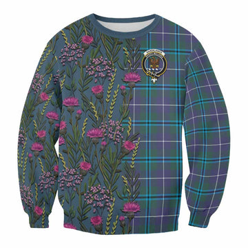 Sandilands Family Crest Tartan Sweatshirt Scottish Thistle Flower Pattern Half Style