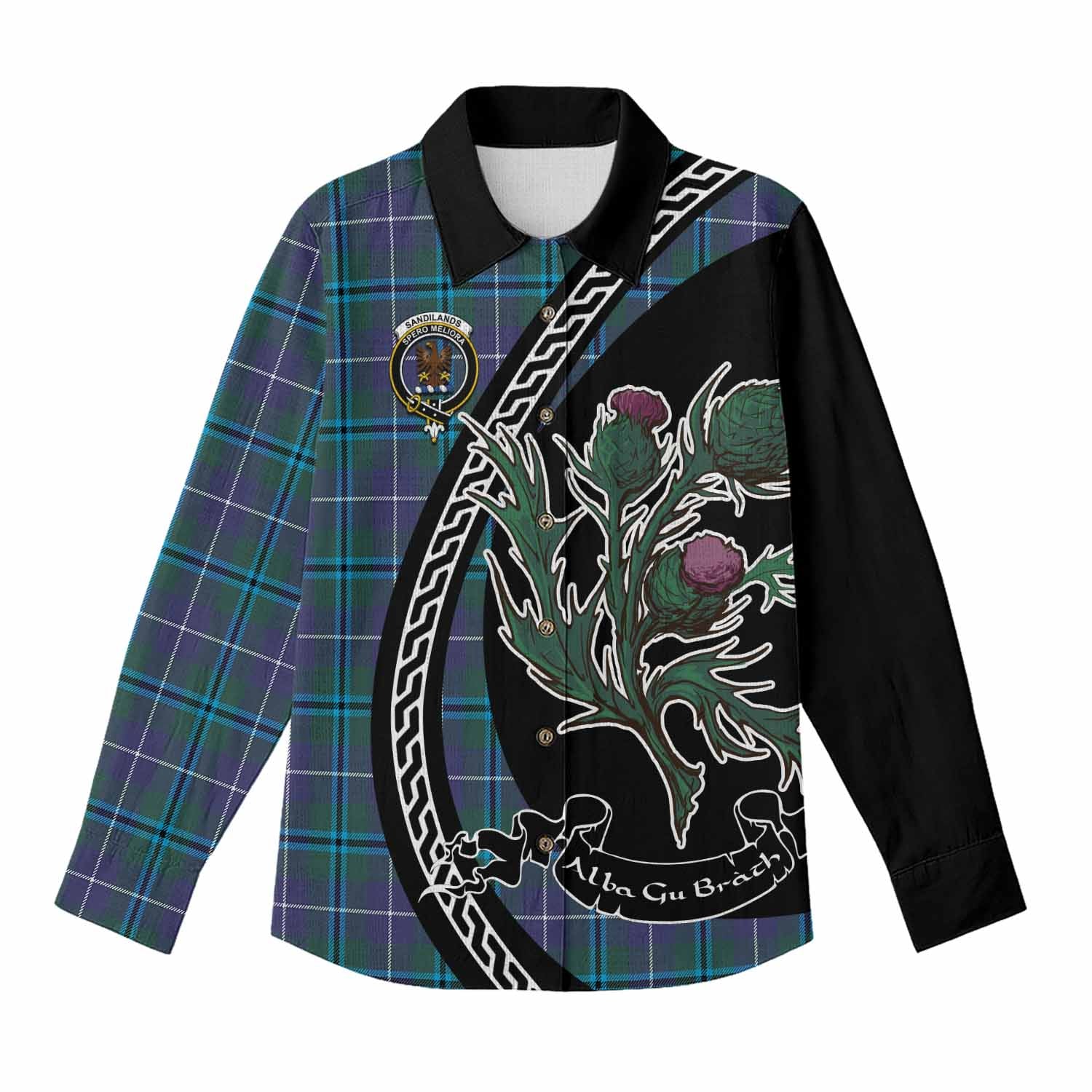 Sandilands Family Crest Tartan Women Casual Shirt Alba Thistle Inspired - Tartan Vibes Clothing