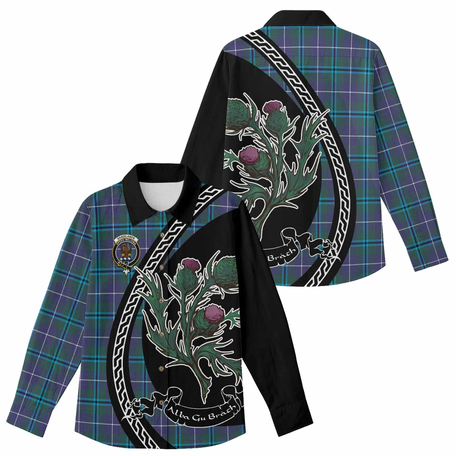 Sandilands Family Crest Tartan Women Casual Shirt Alba Thistle Inspired - Tartan Vibes Clothing